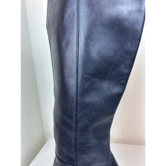 Banana Republic Women's Sz. 8M Tall Black Leather Stiletto Heeled Boots Gold Zip - Picture 14 of 16